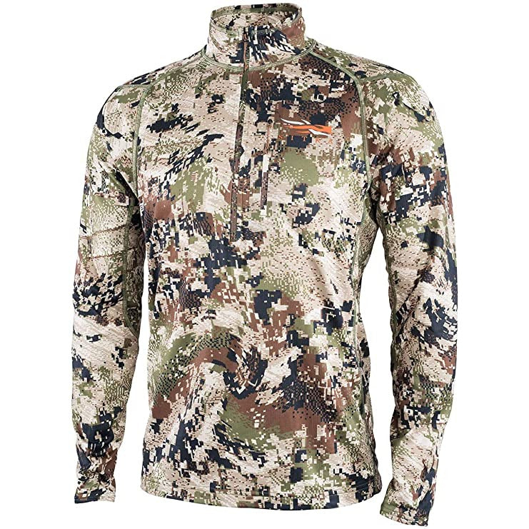 Men's long-sleeve hunting shirt with zip collar, camouflage print